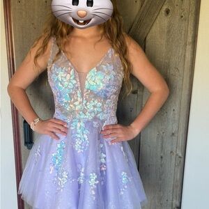 Ellie Wilde Lavender and Aqua Homecoming Dress